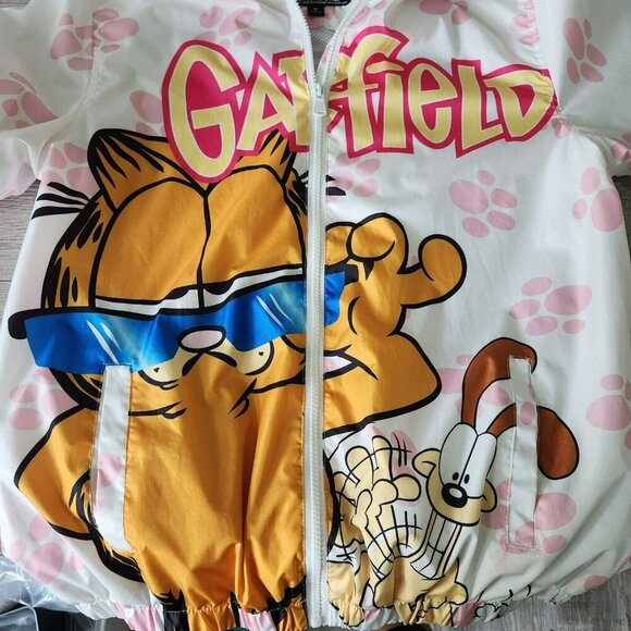 Members Only Garfield & Odie Paw Print Graphic Windbreaker Jacket Cartoon M - Picture 13 of 16